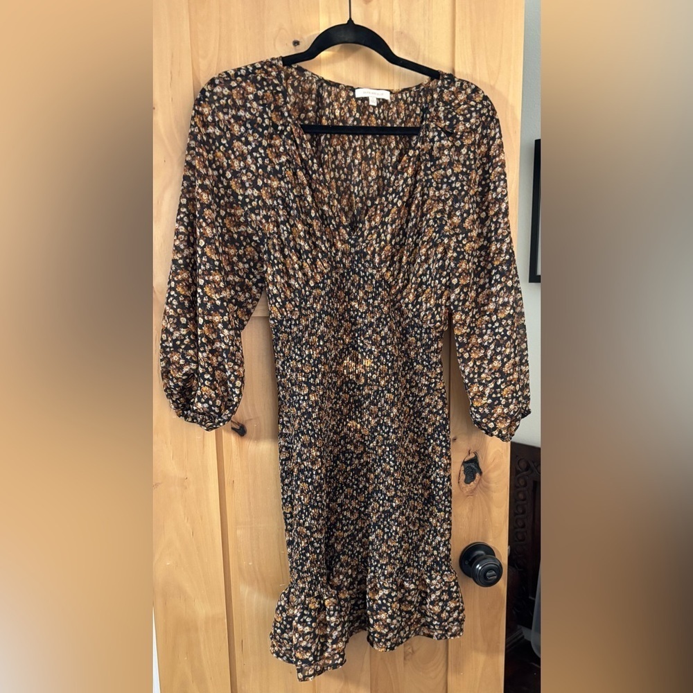 Skies Are Blue Black and Orange Floral Long Sleeve Dress